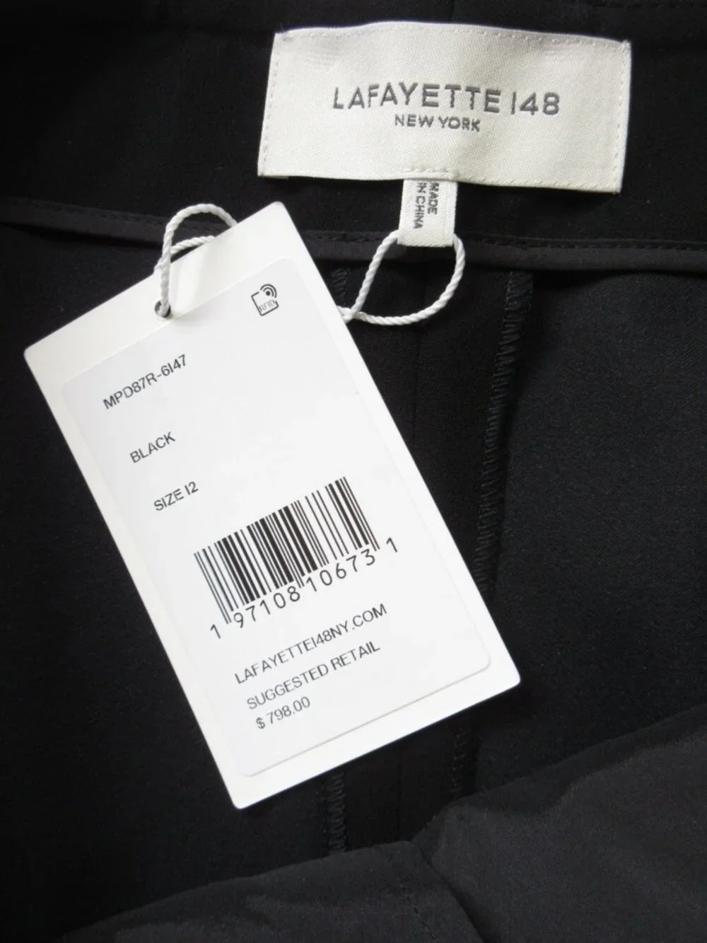 NWT Lafayette 148 Franklin in Black Finesse Crepe Wide Leg Slit Ankle Pants 12